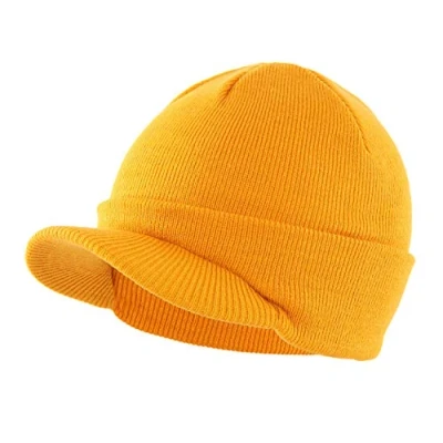 Imagen de Magracy gorro unisex con visera cálida para hombre, de doble punto pico invierno, amarillo, Taille unique