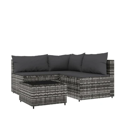 Imagen de vidaXL Set de Muebles jardín 4 pzas y Cojines ratán sintético Gris