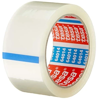 Imagen de Tesapack 64014 Cinta de embalaje silenciosa para empacar paquetes y cajas envío, transparente, 1 rollo 66 m 50 mm
