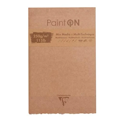 Imagen de Clairefontaine 975174C un bloque encolado encabezado de papel dibujo Paint&#039;On 50 hojas con borde flecos 13,9 x 21,5 cm 250 g, colores surtidos y manta kraft