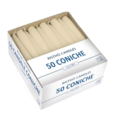 Imagen de Cereria di Giorgio Risthò Velas cónicas para candelabro, Cera de parafina, Blanco Perla (ral 1013), 2.2 x 25 cm, 50