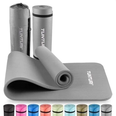 Imagen de Tunturi Esterilla gruesa NBR de 15 mm, antideslizante, con bolsa transporte, para yoga y pilates, 180 x 60 1,5 cm, muy cómoda, color gris