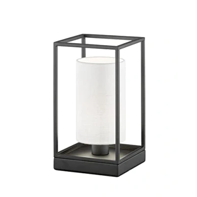 Imagen de FISCHER &amp; HONSEL Lámpara de mesa Gilli, blanco/negro, lino, metal, altura 29 cm