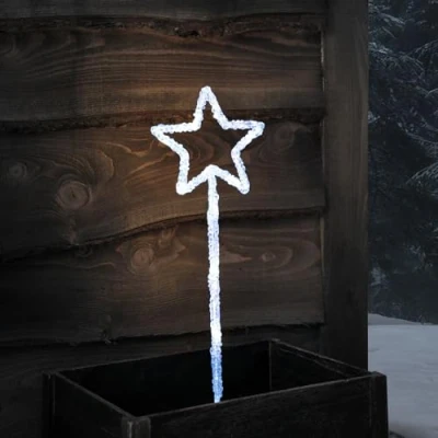Imagen de Lights4fun Baliza Luminosa en Forma de Estrella Acrílico 43 cm a Pilas con 12 LED Blanco Temporizador Decoración Navideña para Exteriores