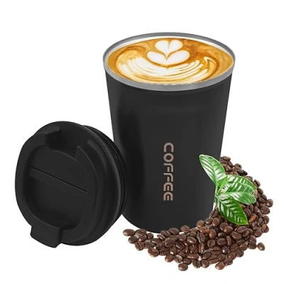 Imagen de KUIRUNRX® Taza de café 380 ml, Kaffeebecher to go,Edelstahl doppelwandig Vakuum isoliert auslaufsicher mit Deckel, Reisebecher Travel Mug,BPA Frei