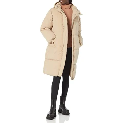 Imagen de Amazon Essentials Chaqueta Acolchada Larga y de Talla Grande con Capucha (Disponible en Grande) Mujer, Bronceado, M