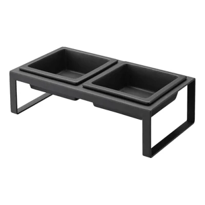 Imagen de YAMAZAKI Torre Juego de comedero con Soporte para Gatos y Perros pequeños, 300 ml Cada uno, Acero aleado Cerámica, Negro, L 29 x B 15,5 H 10 cm