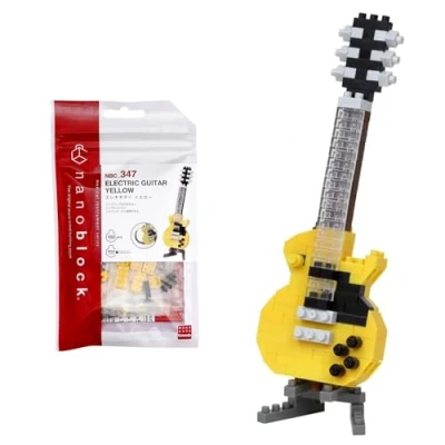 Imagen de nanoblock Bandai Guitarra eléctrica Amarilla Mini Figura de ladrillo Juego construcción Kit Figuras Instrumentos Musicales en Pixel NBC347