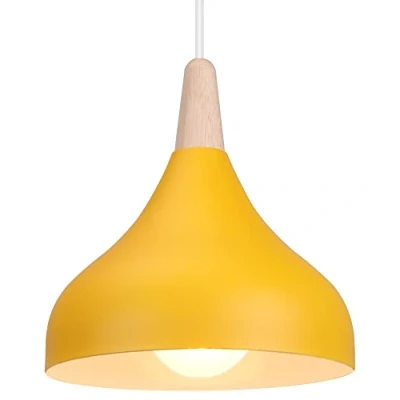 Imagen de iDEGU Lámpara de techo Retro LED Colgante moderna Estilo Gota E27 Iluminación Vintage en Madera Metal para Dormitorio Comedor Cocina, 20cm (Amarillo, 1 Pieza)