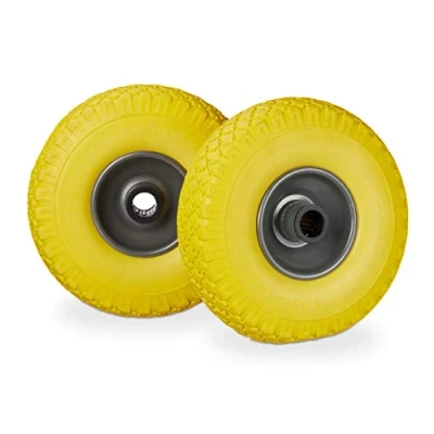 Imagen de Relaxdays Set de dos ruedas carretilla, Neumático goma 3.00 4, Eje 25mm, Hasta 100 kg, Amarillo gris