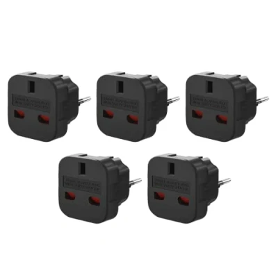 Imagen de Adaptador de Enchufe UK a Europeo, UE/DE/FR/IT/ES, Viaje Inglés Español [5 PCS] (Negro)
