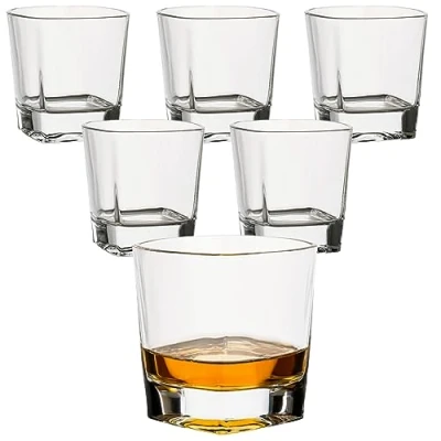 Imagen de gouveo Juego de 6 vasos whisky cristal 250 ml, diseño ligeramente angular, para whisky, coñac, brandy, set regalo hombres y amantes del