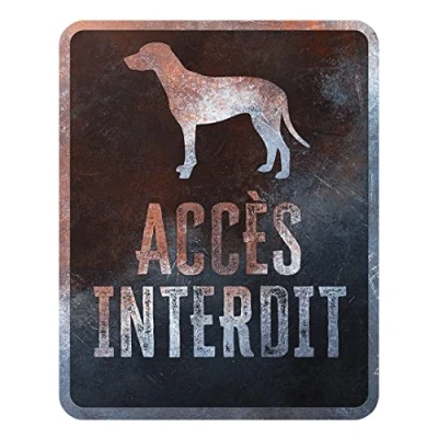 Imagen de D&amp;D Home, Panel de Aversión Atención al Perro, 25x20x0,3 cm, Versión Francesa, Fondo Negro, Señal Advertencia Metal Resistente óxido con Texto Divertido