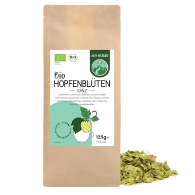 Imagen de Lúpulo Orgánico Entero 125g de Alpi Nature, Planta Seca, Pétalos Lupulo, Humulus Lupulus, Té Suelto, Flores para Preparación y Lupulo Infusion