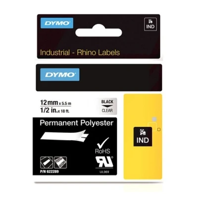 Imagen de Dymo 622289 IND Rhino poliéster negro sobre transpartente 12mm