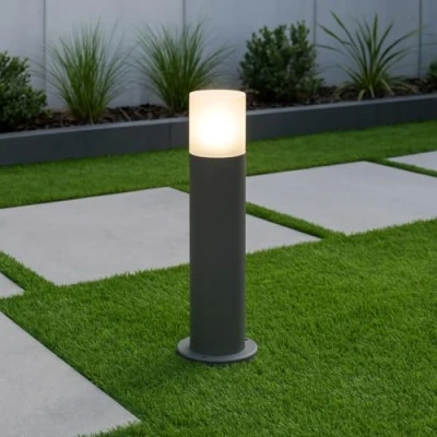 Imagen de CGC Lighting Poste de luz para exterior, farolas, bolardo, camino, gris, bombilla E27 (no incluida) (Gris Medio)