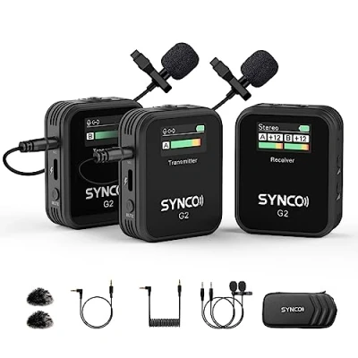 Imagen de SYNCO micrófono Lavalier inalámbrico, G2 (A2) 2.4GHz Clip en Solapa con Sistema de para Smartphone Cámara DSLR, Microfonos Inalambricos
