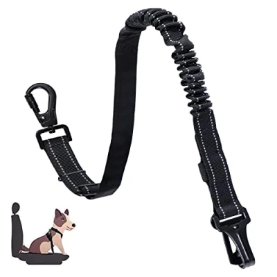 Imagen de Tunejoy Cinturones de Seguridad para Perros Ajustable Arnés Mascotas Coche Elástico con Amortiguación y Fuerte Mosquetón Gatos Negro