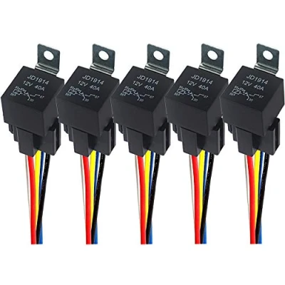 Imagen de QitinDasen 5 Piezas Pines Coche Relé, 12V 40A SPDT Relé Automotriz con Toma de Arnés y 14/16 AWG Precableado, para Auto Camión Barco (Negro)