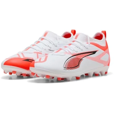 Imagen de Puma Ultra 5 Match MG JR Unisex Botas de fútbol con tacos para niños, Talla: 35, White/black/glowing red Zapatos