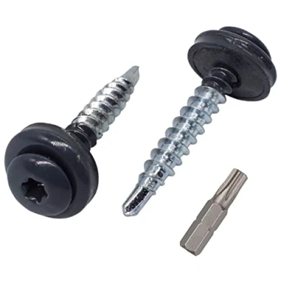 Imagen de Paquete de 30 tornillos Torx para techos metal, autoperforantes pintados 4,8 x 35 mm con arandelas EPDM, tornillo chapa metálica (30, gris antracita RAL 7016)