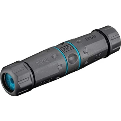 Imagen de Goobay 44414 Conector de red Lan para exteriores (IP68, CAT 6A STP, apantallado, resistente al polvo y agua, regleta sujeción montaje sin herramientas, 500 MHz, ancho banda negro)