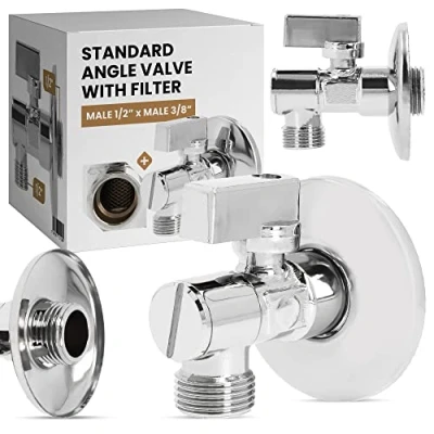 Imagen de Grifo Lavadora de Escuadra Filtro 1/2 x Valvula Llave Paso Laton Cromado Salida Agua Resistente Corrosión Duradera Cocina Baño Lavavajillas Reguladora Tapa Tornillo