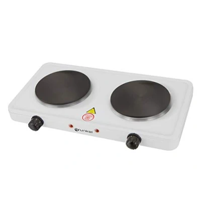 Imagen de Grunkel Hornillo eléctrico con 2 placas de 15,5 y 18,5 cm EHP 215 Cocina Eléctrica portátil ideal para Caravanas, Camping o Cocinas Pequeñas. Apta todas las sartenes 1000W + 1500W Blanco