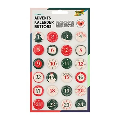 Imagen de folia Chapas de Calendario Adviento, números para Colgar Yute 1 a 24 con Pin, numerar Regalos y Bolsas, Multicolor (MAX Bringmann KG 1209)