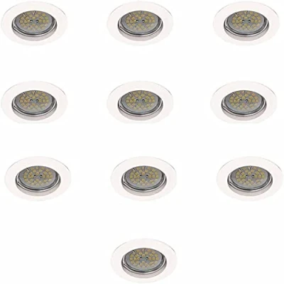 Imagen de wonderlamp Basic W E000114 Pack de Focos Empotrables Redondos Fijos con Portalámparas, GU10, Blanco, 8 x 1.5 cm, 10 Unidades