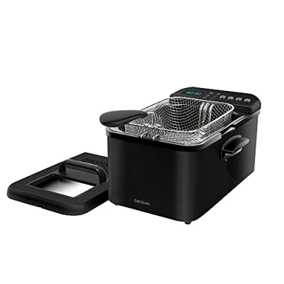 Imagen de Cecotec Freidora de Aceite 3,2 Litros Cleanfry Luxury 3000 Black. 2400 W, Acero Inoxidable lacado en Negro, 5 Programas Preestablecidos, Filtro OilClean