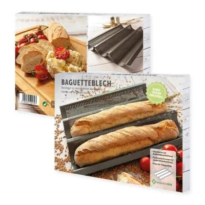 Imagen de Wundermix Hoja de baguette con revestimiento antiadherente Bandeja para hornear 3 baguettes pan barra…
