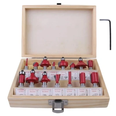 Imagen de juego de fresas profesionales 15 piezas: fresadora YIDM para superior 8 mm, fresa superior, herramientas carpintería con llave inglesa, madera, maletín