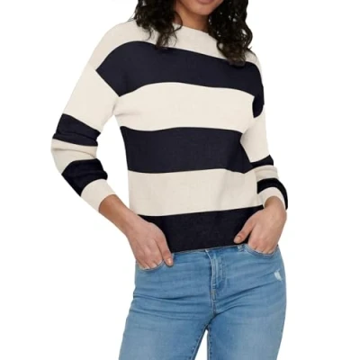 Imagen de ONLY Onlatia Stripe NOOS Jersey de punto, Mujer, Talla: Large, Whitecap gray/night sky