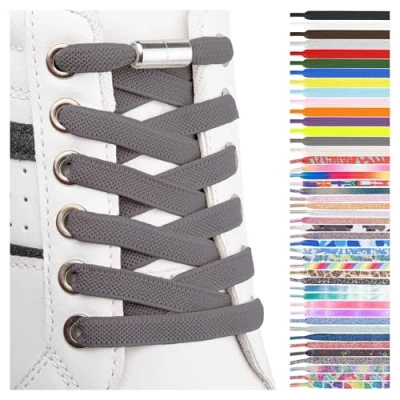 Imagen de SULPO Cordones elásticos de goma sin atar, planos, con cierre rosca, gris oscuro, Einheitsgröße