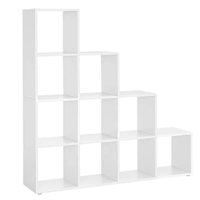 Imagen de VASAGLE Estantería con 10 Cubos, Compartimentos Abiertos, para Decoraciones, Marcos de Fotos, Plantas, Salón, Dormitorio, Estudio, 29 x 129,5 cm, Blanco Nube LBC10WTV1