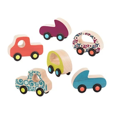 Imagen de B. toys Juguetes de madera, 6 coches juguete para bebés y niños Coloridos madera con ruedas niñas a partir 1 año edad