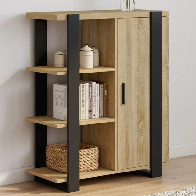 Imagen de PHOENIX Aparador de 3 estantes con armario, 70 cm, madera y negro IDMarket