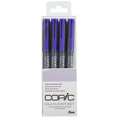 Imagen de Copic Multiliner Set, Lavanda, 4 rotuladores finos en diferentes grosores de trazo, dibujo con punta fina y tinta pigmentada resistente al agua