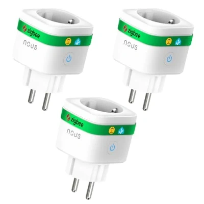 Imagen de NOUS A7Z ZigBee Smart Socket con Monitorización de Energía, 16A, App y control por voz, Temporizador Horarios, Compatible Alexa, Google Home, Home Assistant, Tuya, Requiere Hub, Pack of 3