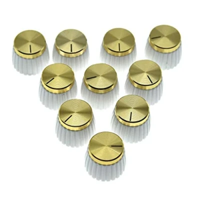 Imagen de KAISH 10 perillas de ajuste a presión para amplificadores guitarra, color blanco con tapa dorada, se adapta ollas 6 mm diámetro Marshall