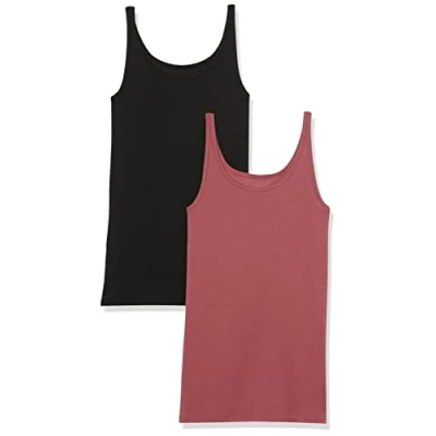 Imagen de Amazon Essentials Top Ajustado sin Mangas y con Tirantes Finos Mujer, Pack de 2, Ciruela/Negro, XL