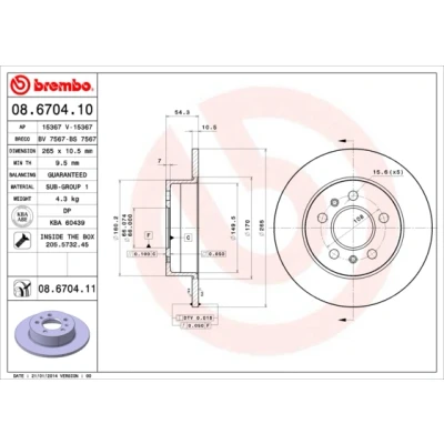 Imagen de BREMBO COATED DISC LINE 08.6704.11 Disco de freno 265 10,5 5 macizo revestido con tornillos RENAULT: ESPACE 3