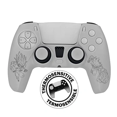 Imagen de Funda + grips PS5 Dragon Ball Super, Silicona Termocromático, Ilustración de Goku, Blanco/Negro
