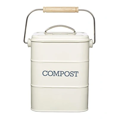 Imagen de KitchenCraft Living Nostalgia, Contenedor de Abono para Cocina, Metal, 16.5cm x 12 24cm, Crema Antiguo