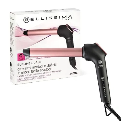 Imagen de Bellissima Imetec Sublime Curls Rizador, 25 mm de Diámetro, Pantalla, 3 Temperaturas, Revestimiento Cerámico Diamond, Calor Constante, Punta Antiquemaduras, Calentamiento Rápido, Cable 1,8 m