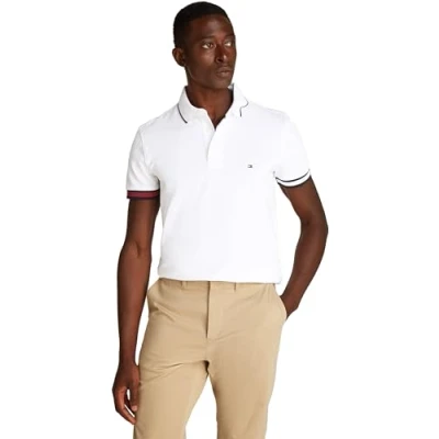 Imagen de Tommy Hilfiger Flag Cuff Slim Fit Polo Mw0Mw38458 S/S, White (White), L para Hombre