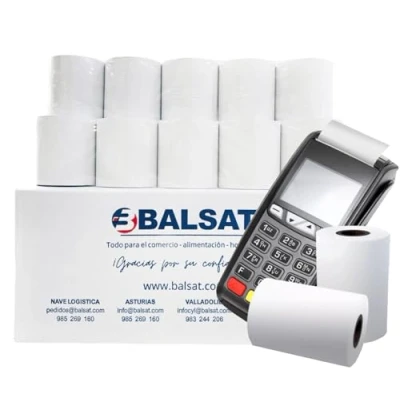 Imagen de BALSAT 100 Rollos DE PAPEL TÉRMICO 57 x 40 mm CAJA REGISTRADORA ROLLO DATÁFONO TPV termico TICKET 57x40 LIBRE BPA TICKETS (100)