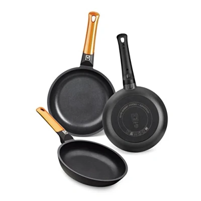 Imagen de BRA Efficient Orange Set De 3 Sartenes, Aluminio Fundido, con Recubrimiento Tricapa Antiadherente sin PFOA, 20 24 28 cm, color Naranja