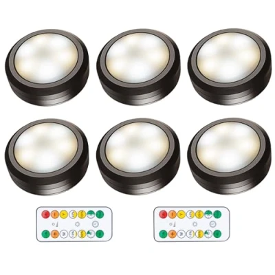 Imagen de Dzxin Puck Lights Black LED Pilas, 6 PCS Luz Inalámbrica Nocturna Adhesiva Luces Armario para Vitrina, Pasillo Cocina